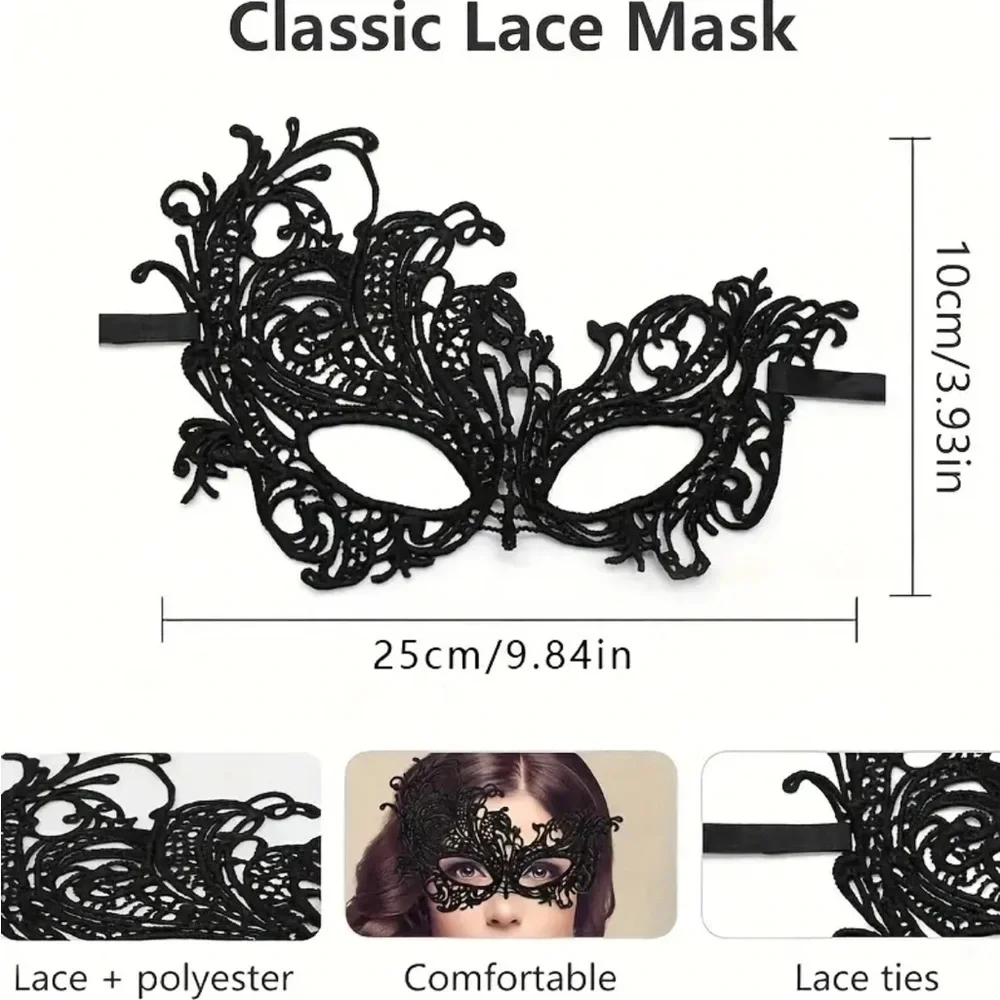 Black Lace Mask Set ~ 4 Pieces